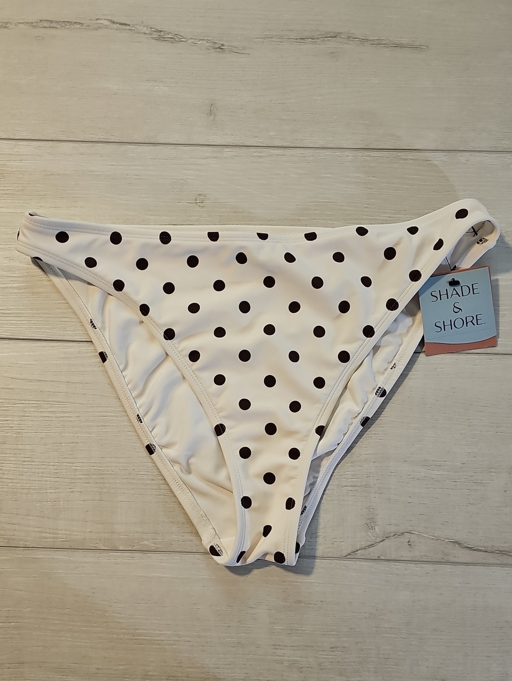 Shade & Shore Womens L Cream Bikini Bottoms with Large Brown Polka Dots